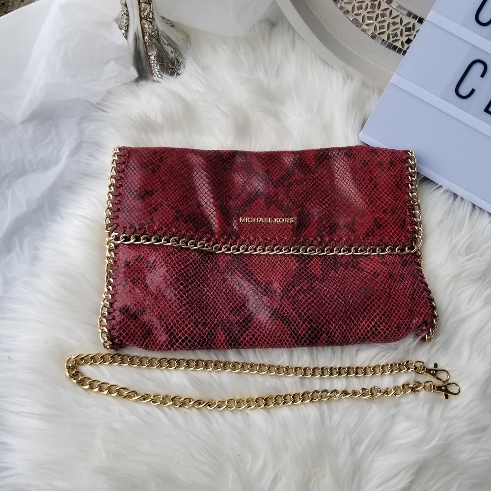 Michael Kors "Chelsea" Python red clutch - Picture 5 of 14